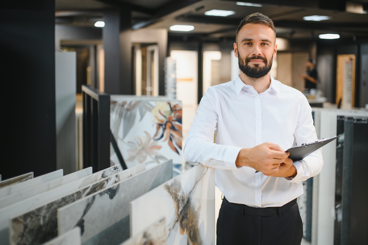 Uśmiechnięty doradca Formyca w Showroomie